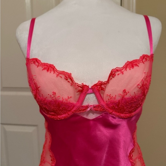 Victoria's Secret Fuchsia Satin Chemise with Lace - Picture 3 of 7